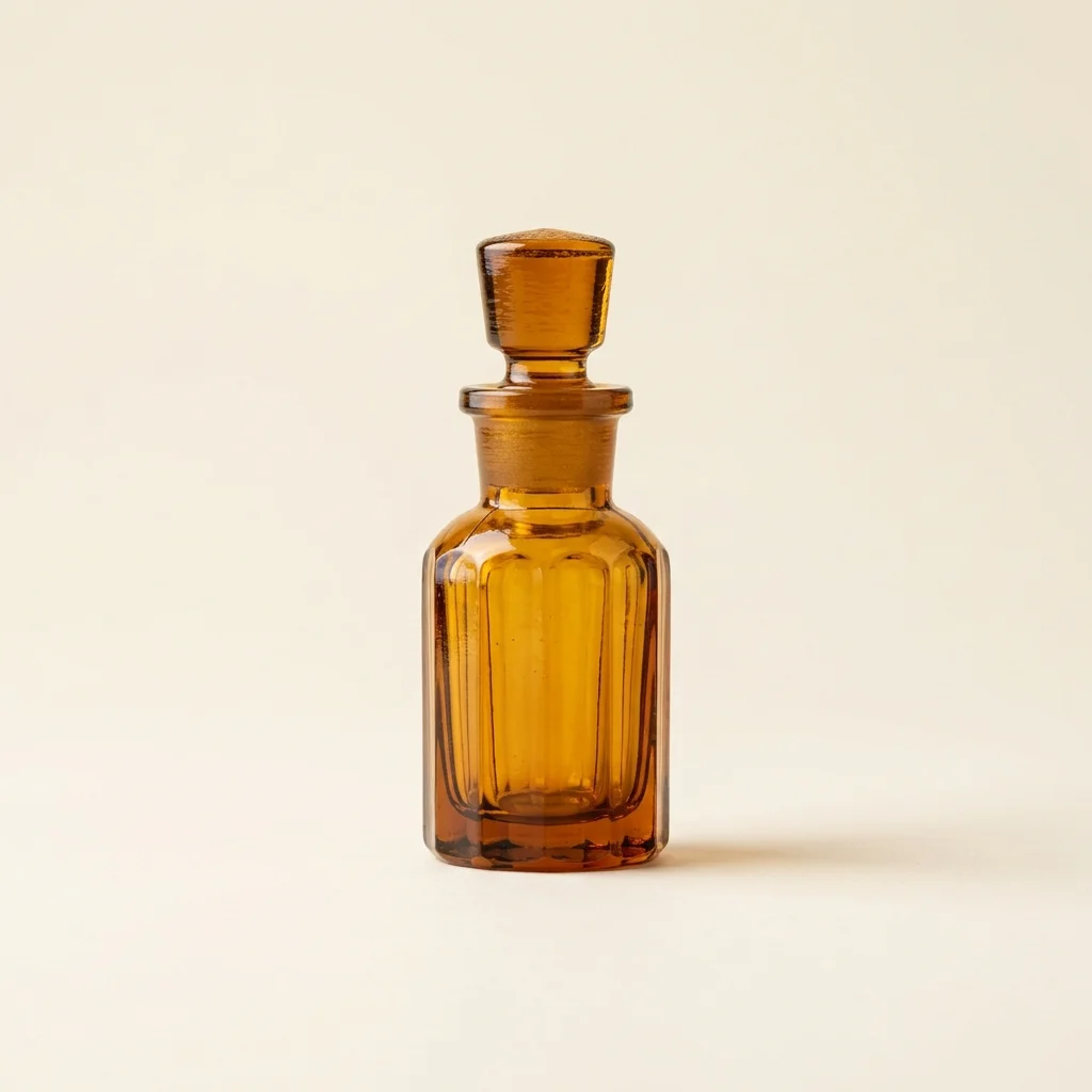 Hand-Blown 1920s Amber Glass Fluted Flacon with Ground Stopper